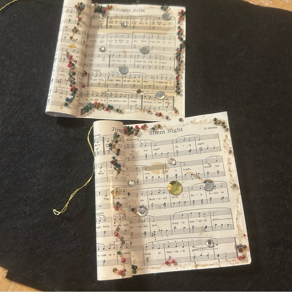 Vintage Decorative Sheet Music ornaments with Beads and Sequins